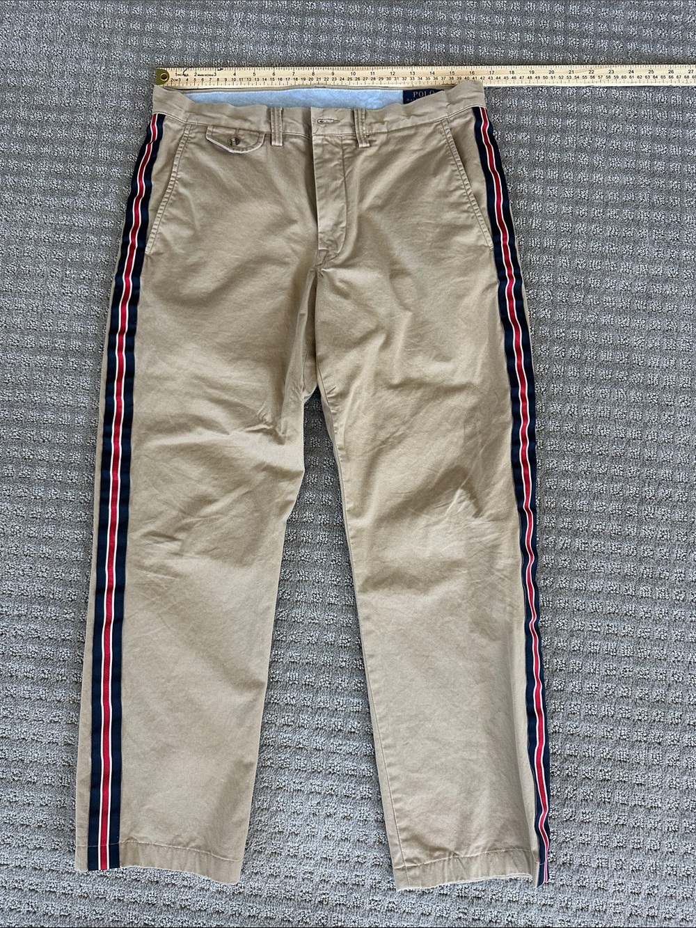 Polo by Ralph Lauren Khaki Chinos with Navy & Red Side Stripes